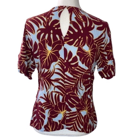 H&M size 8 Womens top short sleeved red and blue Hawaiian Leaves Paradise - Picture 2 of 8